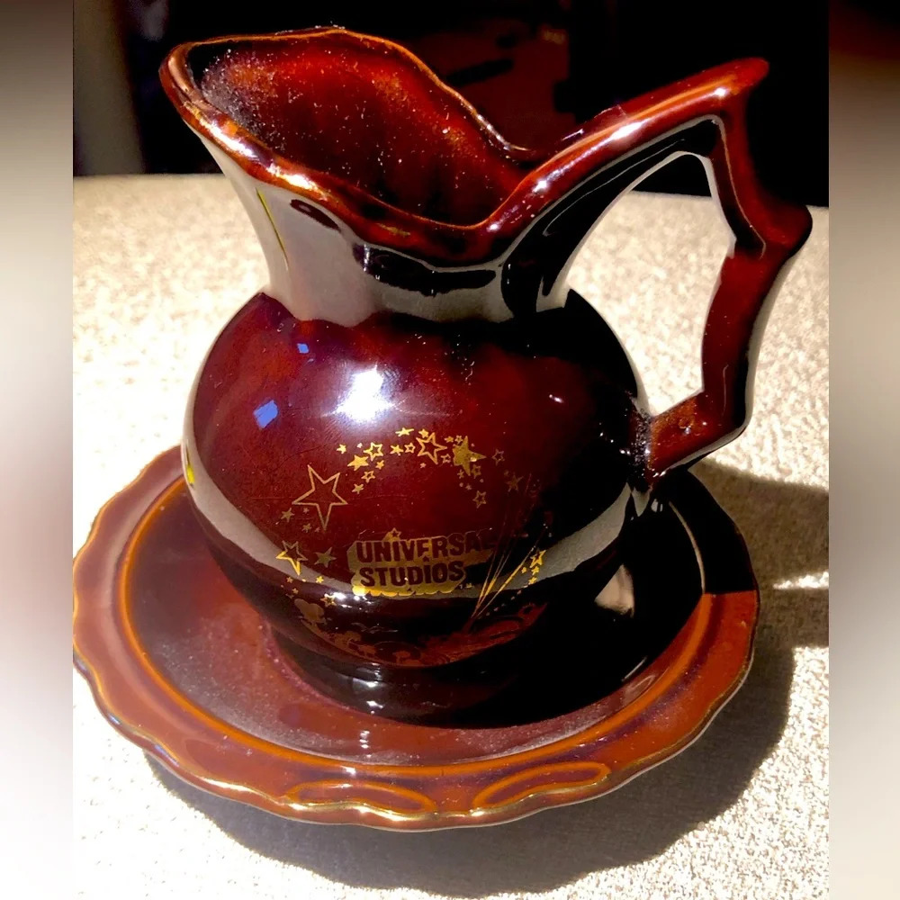 Vintage Universal Studios Mini Ceramic Creamer Pitcher and Saucer Plate